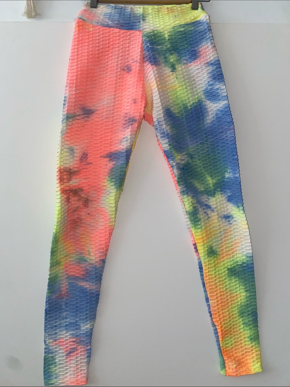 Womans Tie-Dye Textured Leggings - Neon Multi